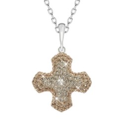 Light Peach Pave Greek Cross Pendant Necklace Embellished with Premium Grade Austrian Crystals