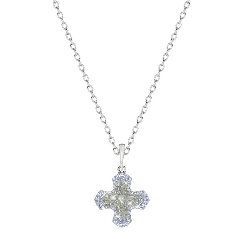 Moon Light Pave Greek Cross Pendant Necklace Embellished with Premium Grade Austrian Crystals