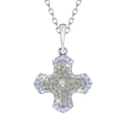 Moon Light Pave Greek Cross Pendant Necklace Embellished with Premium Grade Austrian Crystals