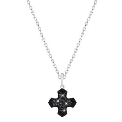 Silver Night Pave Greek Cross Pendant Necklace Embellished with Premium Grade Austrian Crystals