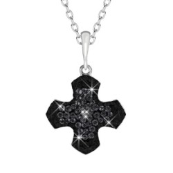 Silver Night Pave Greek Cross Pendant Necklace Embellished with Premium Grade Austrian Crystals