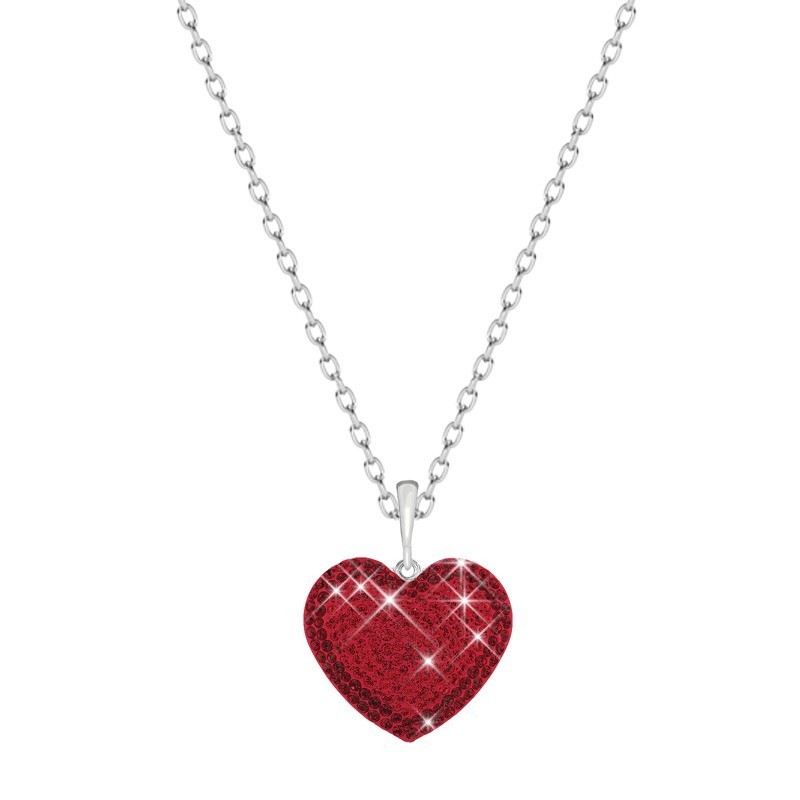 Siam Pave Heart Pendant Necklace Embellished with Premium Grade Austrian Crystals