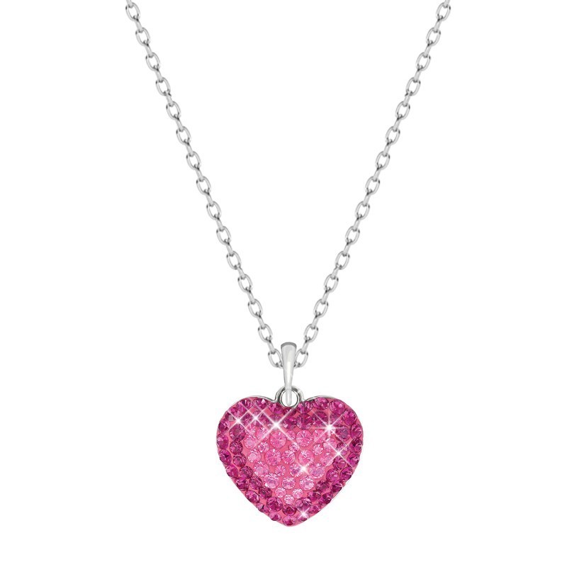 Rose Pave Heart Pendant Necklace Embellished with Premium Grade Austrian Crystals