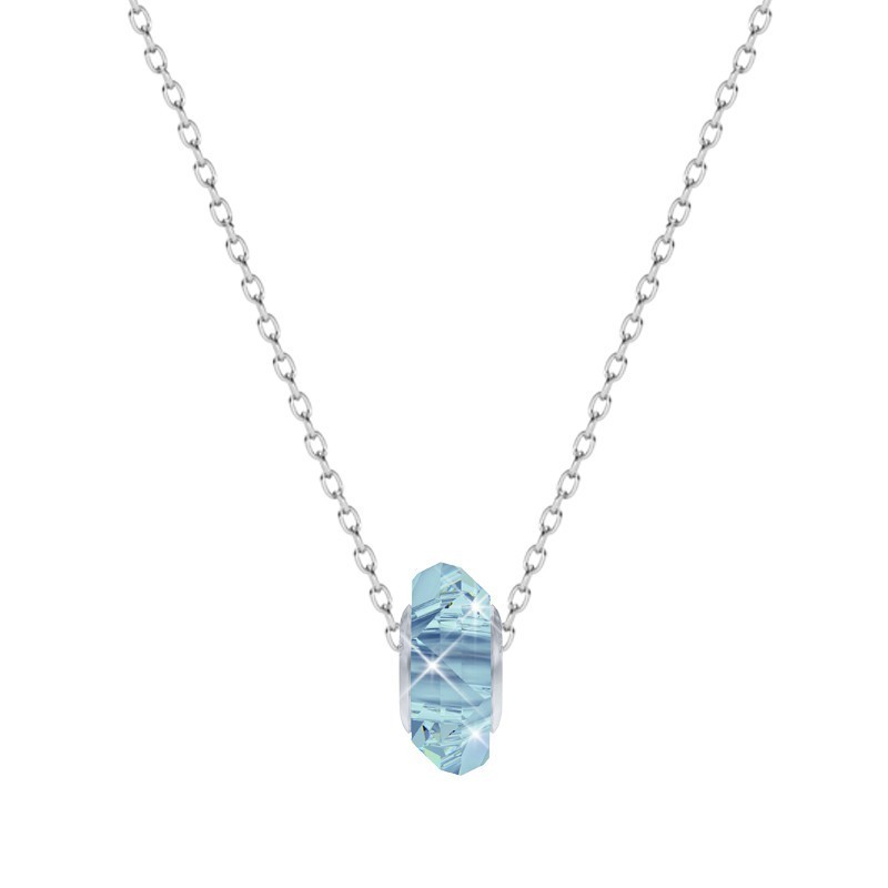 Aquamarine Fortune Bead Necklace Embellished with Austrian Crystals