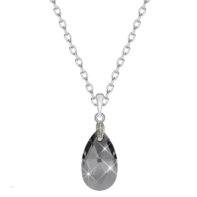 Silver Night Pear Shaped Pendant Necklace Embellished with Premium Grade Austrian Crystal