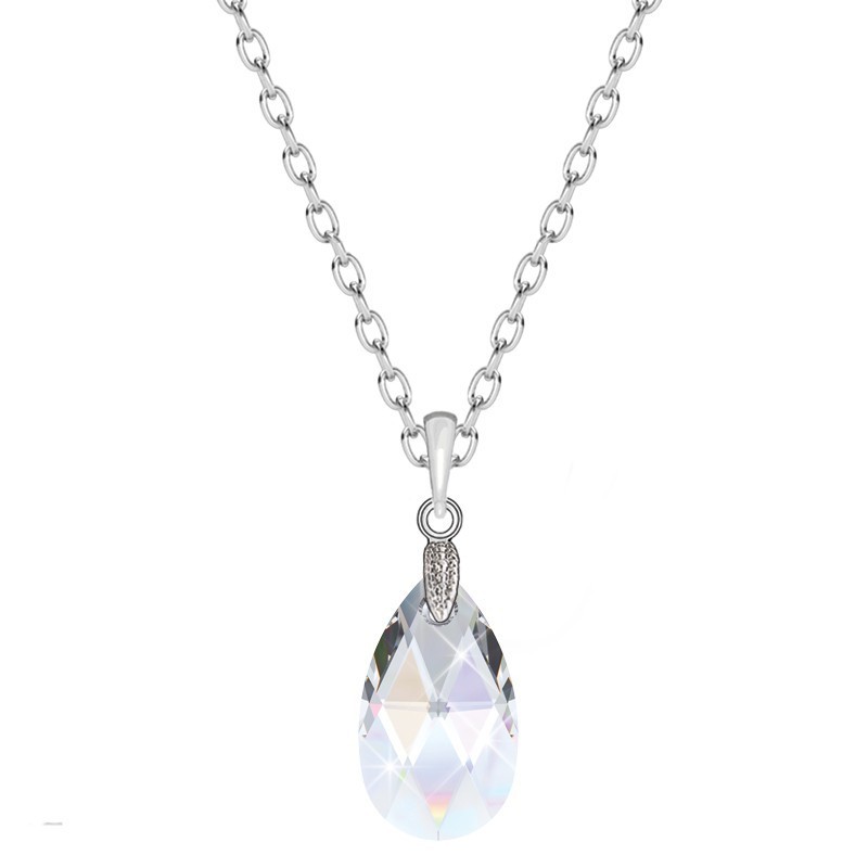 Crystal Aurora Borealis Pear Shaped Pendant Necklace Embellished with Premium Grade Austrian Crystal