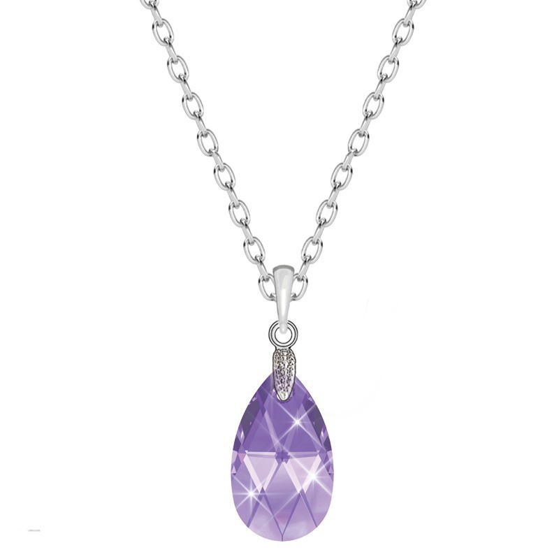 Tanzanite Pear Shaped Pendant Necklace Embellished with Premium Grade Austrian Crystal