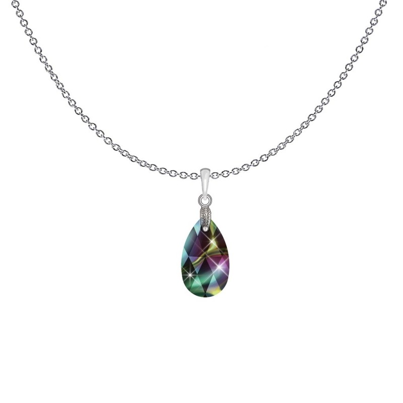 Rainbow Dark Pear Shaped Pendant Necklace Special Embellished with Premium Grade Austrian Crystal