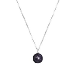 Premium Natural Blue Sandstone 12mm Bead Pendant 925 Silver Plated Necklace