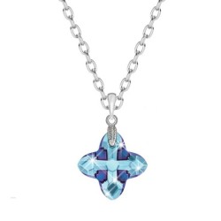 Aquamarine Metallic Blue Z Cross Tribe Pendant Necklace Embellished with Austrian Crystals