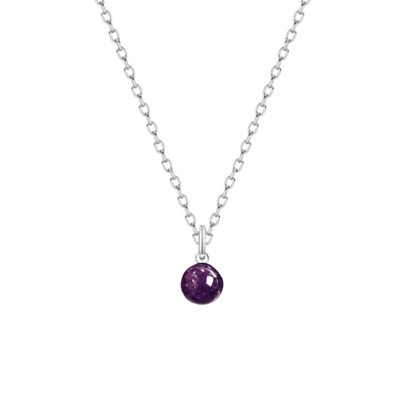 Premium Natural Dark Amethyst Bead Dainty Pendant 925 Silver Plated Necklace