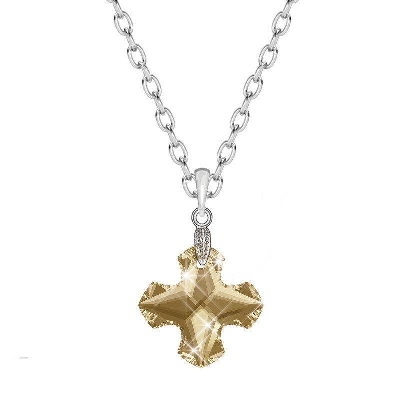 Golden Shadow Greek Cross Pendant Necklace Embellished with Premium Grade Austrian Crystal