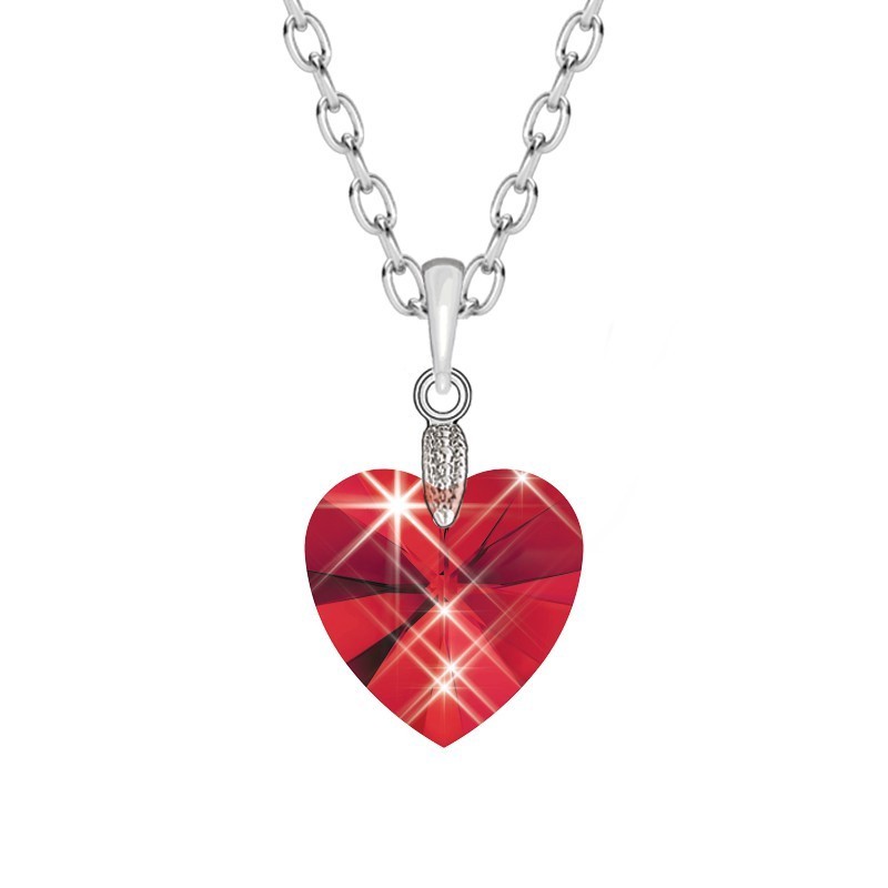 XILION Siam Red Heart 14mm Pendant Necklace Embellished with Austrian Crystals