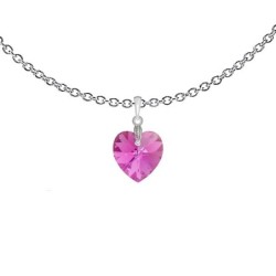 XILION Rose Aurora Borealis Heart 14mm Pendant Necklace Embellished with Premium Grade Austrian Crystal