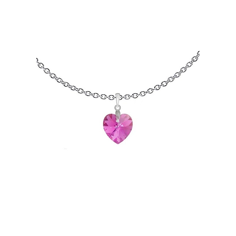 XILION Rose Aurora Borealis Heart 14mm Pendant Necklace Embellished with Premium Grade Austrian Crystal