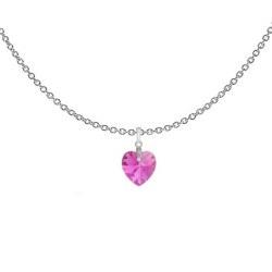 XILION Rose Aurora Borealis Heart 14mm Pendant Necklace Embellished with Premium Grade Austrian Crystal