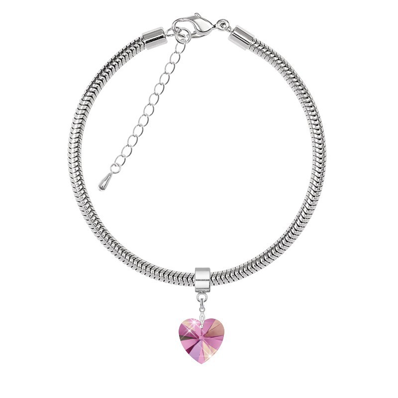 Rose AB XILION Heart 14MM Charm Bracelet Embellished with Austrian Crystal