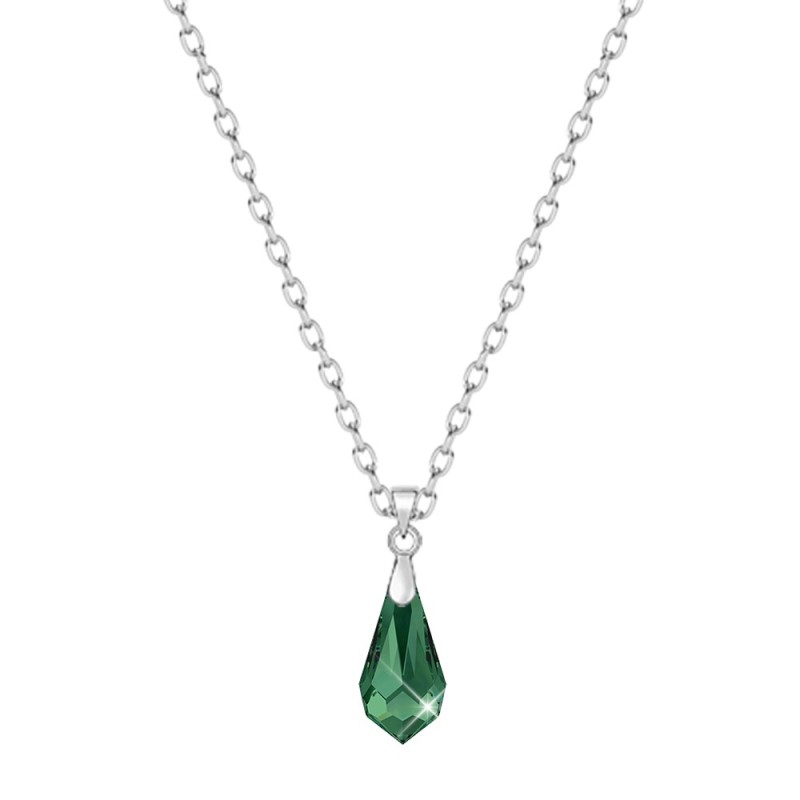 Emerald Crystal Teardrop Pendant Necklace Embellished with Premium Grade Austrian Crystal