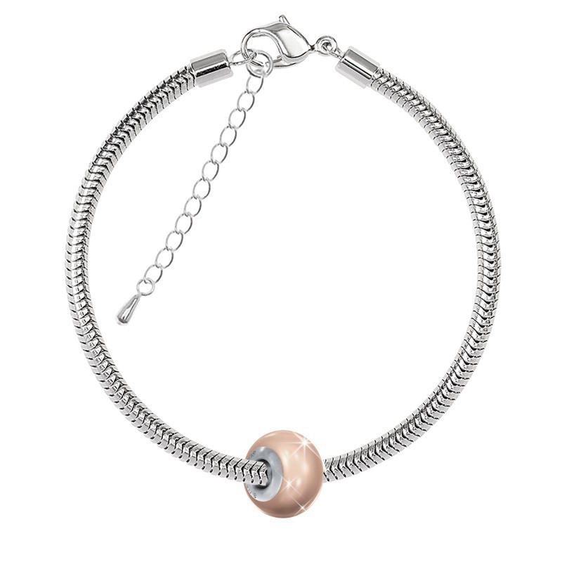 Crystal BeCharmed Rose Gold Pearl Bracelet Embellished with Premium Grade Austrian Crystal Pearl