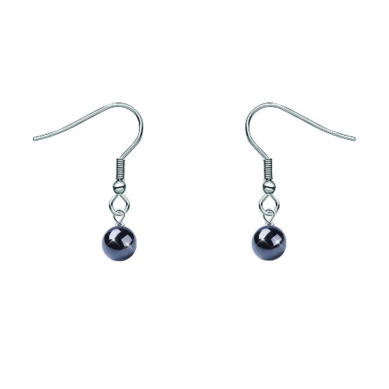 Premium Stainless Steel Natural Hematite Dainty Globe Classic Hook Hypoallergenic Earrings