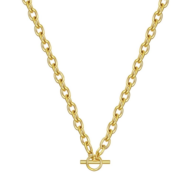 Premium Stainless Steel Gold Plated Oval Link Chain Toggle Designer Choker (Made in Japan)