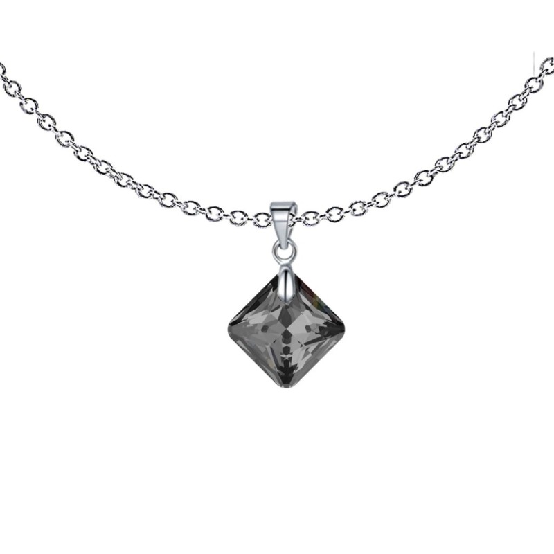 Silver Night Princess Cut Crystal Pendant Necklace Embellished With Premium Grade Austrian Crystal