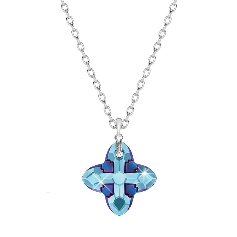 Aquamarine Metallic Blue Z Cross Tribe 24mm Pendant Embellished with Austrian Crystals