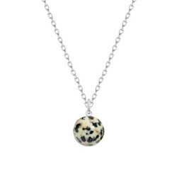 Premium Natural Dalmatian Jasper 10mm Bead Pendant 925 Silver Plated Necklace