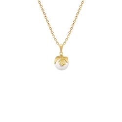 Christmas Pearl Bow Charm Gold Plated Necklace Embellished with Premium Grade Austrian Crystal Pearl