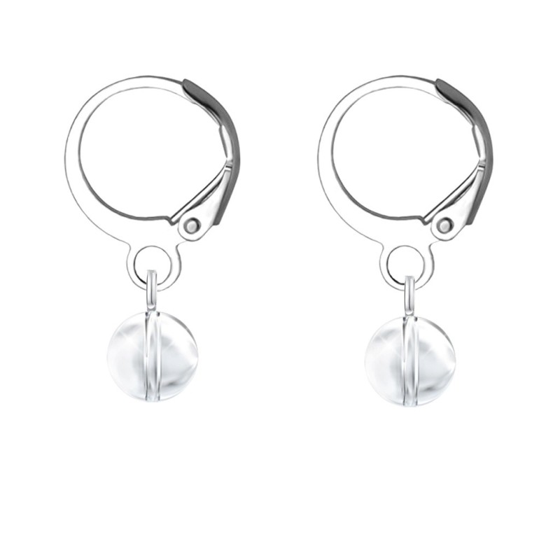 Premium Steel Hoop Natural Clear Quartz Dainty Crystal Earrings