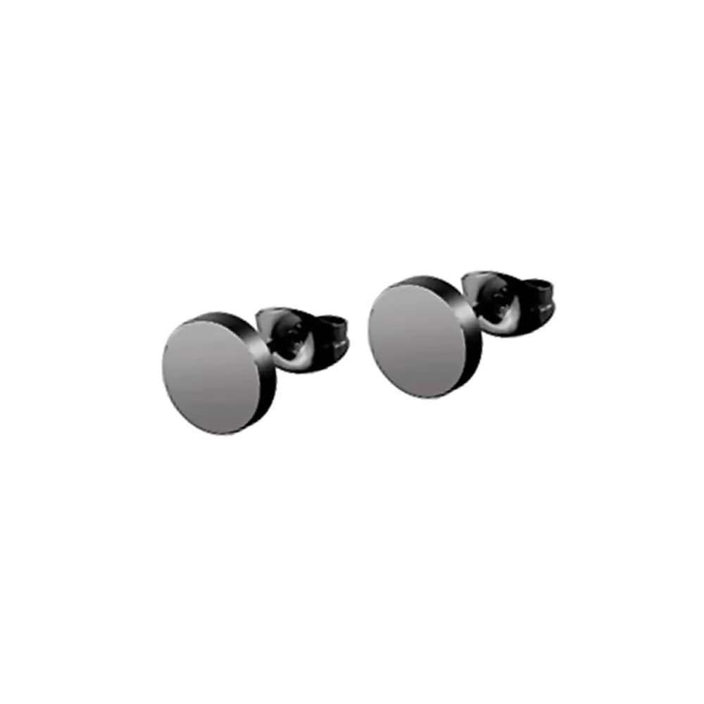 Unisex Premium Stainless Steel Hypoallergenic Black 8mm Round Flat Stud Earrings