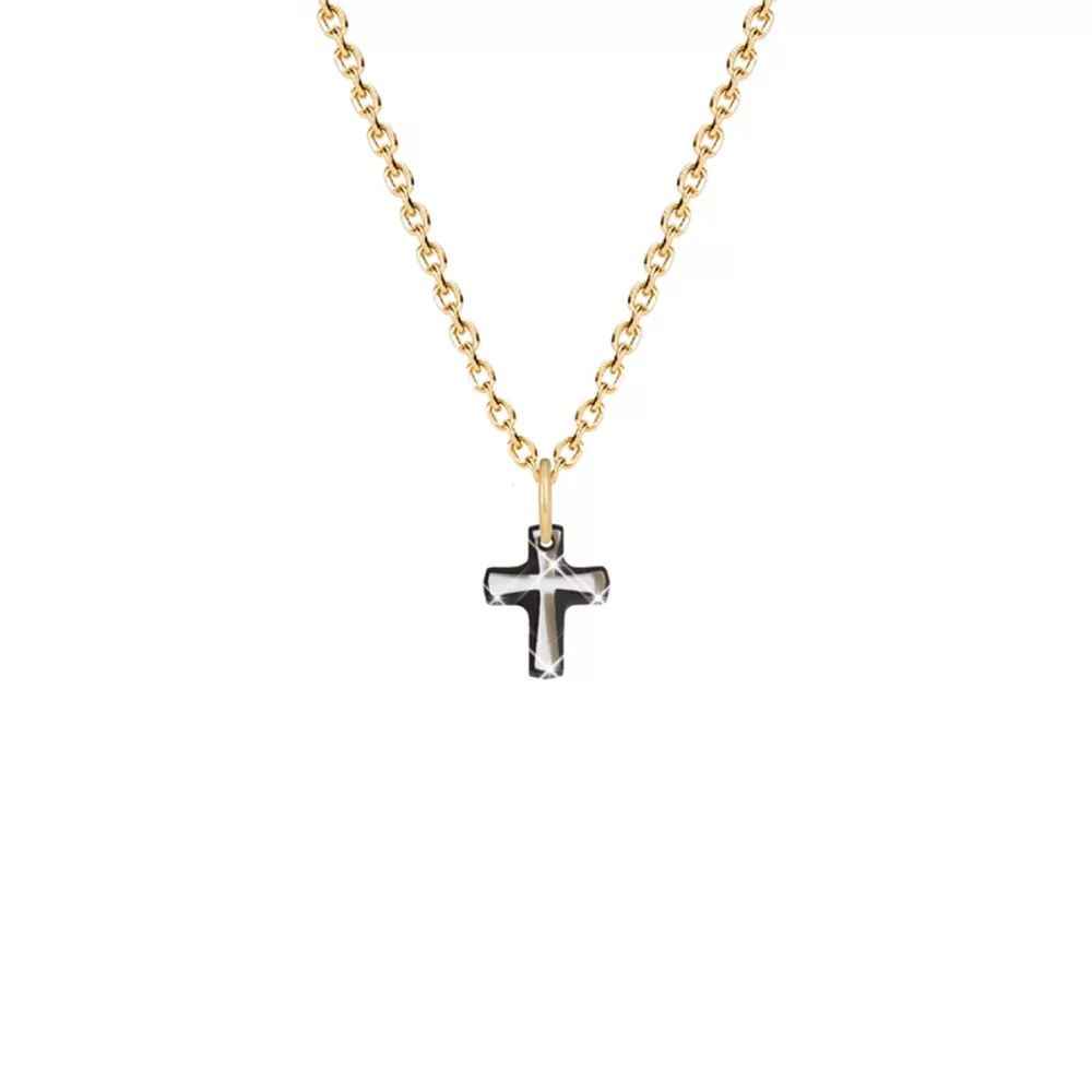 Gold Plated Premium Steel Exclusive Trendy Black Lining Classic Cross Embellished with Premium Grade Austrian Crystals