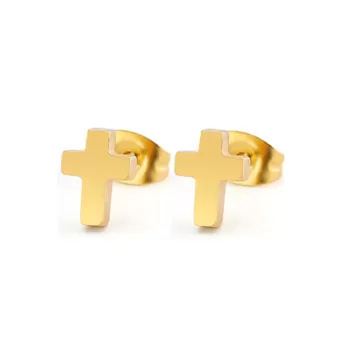 Unisex Stainless Steel Hypoallergenic Gold Cross Mini Cross Stud Earrings