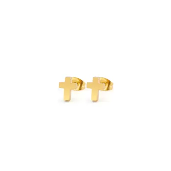 Unisex Stainless Steel Hypoallergenic Gold Cross Mini Cross Stud Earrings