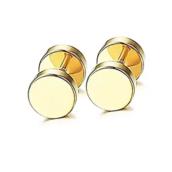 Unisex Stainless Steel Hypoallergenic Flat Gold 8mm Round Screw Back Type Stud Earrings