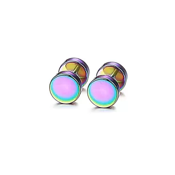 Unisex Stainless Steel Hypoallergenic Flat Rainbow 8mm Round Screw Back Type Stud Earrings