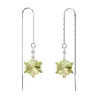 White Gold Plated Luminous Green Edelweiss Star Crystal Thread Dangling Earrings Embellished with Austrian Crystals