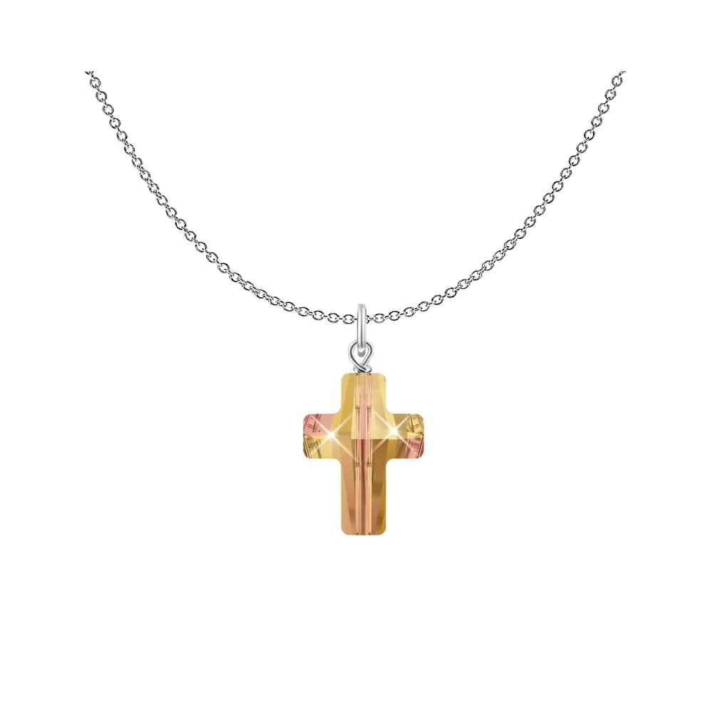 Astral Pink Trendy Crystal Cross Necklace Embellished with Premium Grade Austrian Crystal