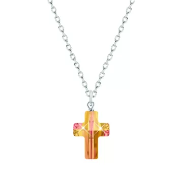 Astral Pink Trendy Crystal Cross Necklace Embellished with Premium Grade Austrian Crystal