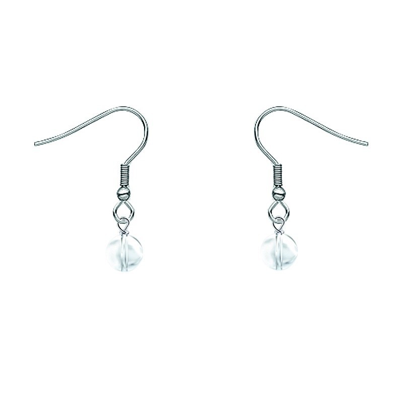 Premium Stainless Steel Natural Clear Quartz Dainty Globe Classic Hook Hypoallergenic Earrings