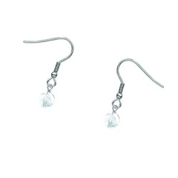 Premium Stainless Steel Natural Clear Quartz Dainty Globe Classic Hook Hypoallergenic Earrings