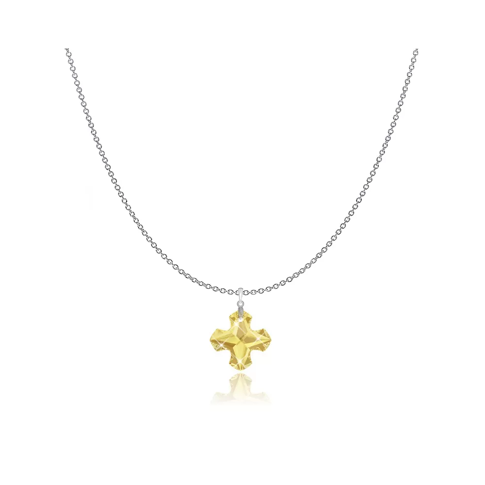 Metallic Sunshine Greek Cross 18mm Pendant Necklace Embellished with Premium Grade Austrian Crystal