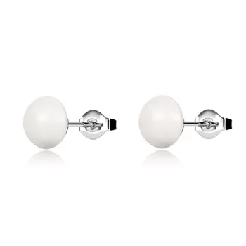 White Cabochon Pearl Premium Steel 10mm Earrings Embellished with Premium Grade Austrian Crystal Pearls