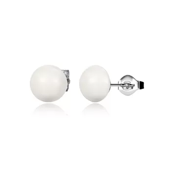 White Cabochon Pearl Premium Steel 10mm Earrings Embellished with Premium Grade Austrian Crystal Pearls