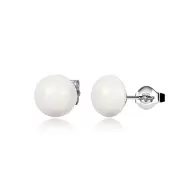 White Cabochon Pearl Premium Steel 10mm Earrings Embellished with Premium Grade Austrian Crystal Pearls