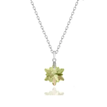 Luminous Green Edelweiss Frosted Pendant Necklace Embellished with Austrian Crystal