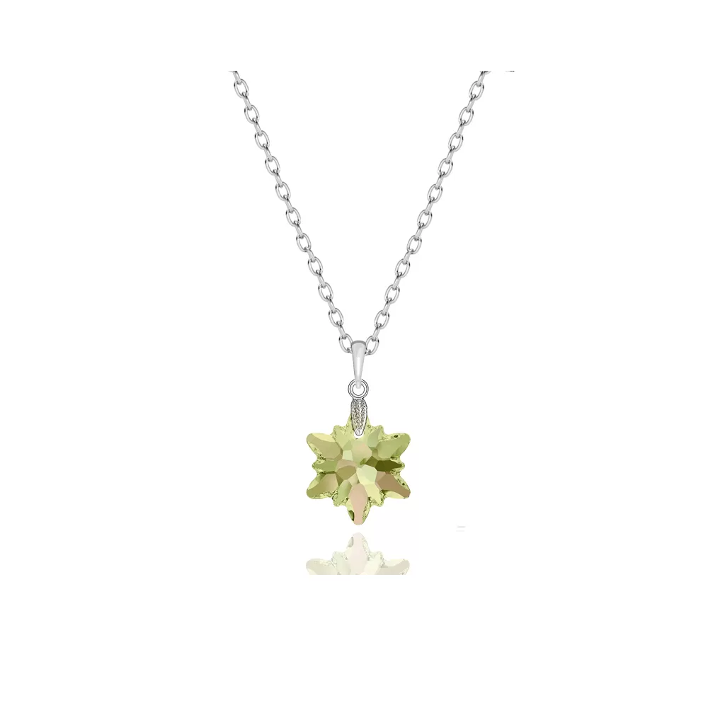 Luminous Green Edelweiss Frosted Pendant Necklace Embellished with Austrian Crystal