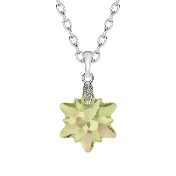 Luminous Green Edelweiss Frosted Pendant Necklace Embellished with Austrian Crystal