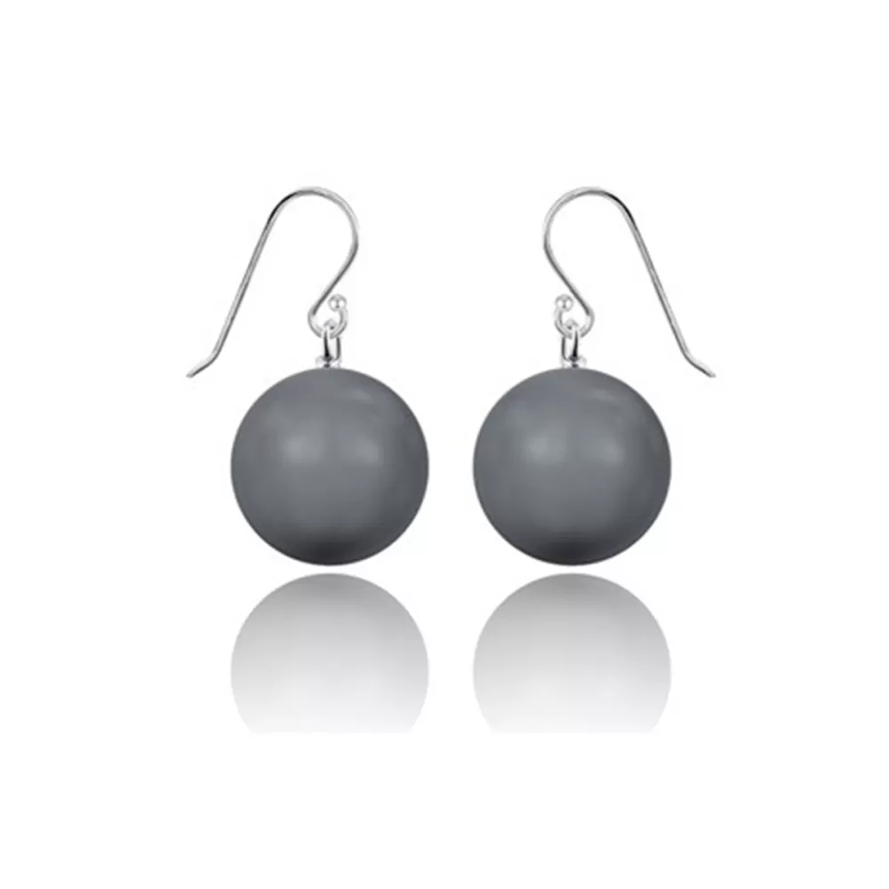 14mm Large Crystal Dark Grey Pearl Earrings Embellished with Austrian Crystal Pearls