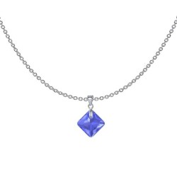 September Birthstone Sapphire Princess Cut Crystal Pendant Necklace Embellished With Premium Grade Austrian Crystal